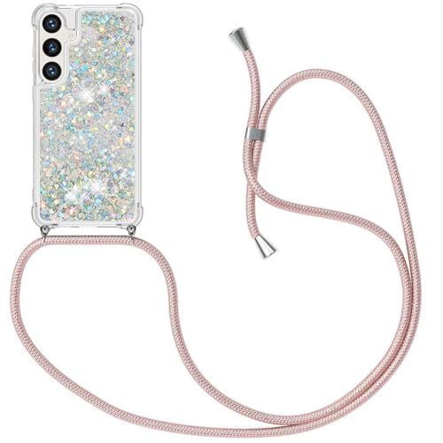 MXKOCO Capa com cordão para Samsung Galaxy S24 Plus / S24 capa para telemóvel com cordão para pendurar - capa com alça de ombro e cordão pendente/brilhante areia movediça capa com cordão