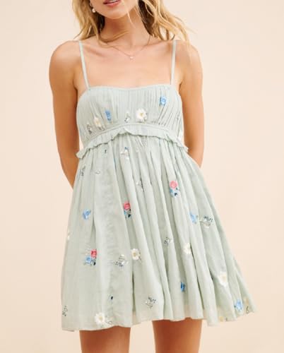 Image of Women Boho Floral Mini Cami Dress Spaghetti Strap Flowy Sling Dress Graphic Backless Summer Holiday Sundress