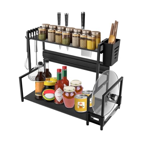 Sindipanda Estantería de metal para especias de 2 niveles, moderna, para cocina, de acero al carbono, para especias, 40 x 21 x 36 cm
