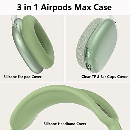 Image of Silicone Case Cover for AirPods Max 2 / AirPods Max Headphones (Green) | Clear Soft TPU Ear Cups Cover /Ear Pad Case Cover /Headband Cover for AirPods Max,Transparent Accessories for Apple AirPods Max
