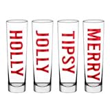 Slant Collections - Juego de 4 copas de champán planas sin tallo, diseño de Holly/Jolly/Tipsy/Merry