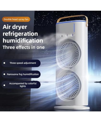 Image of Double Ended Spray Cooler, 2025 New 3 Gears USB Rechargeable Quiet fan with LED Light & Remote Control, 280ml Water Ice Tank, Mini Cooler for Business & Home Use, Energy Saving, Heatstroke Prevention