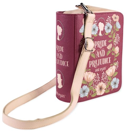 Steel Mill & Co Vegan Leather Book Shaped Crossbody Bag, Cute Bookish Purse with Embossed Cover, Bookmark Zipper and Adjustable Strap (Pride and Prejudice)2