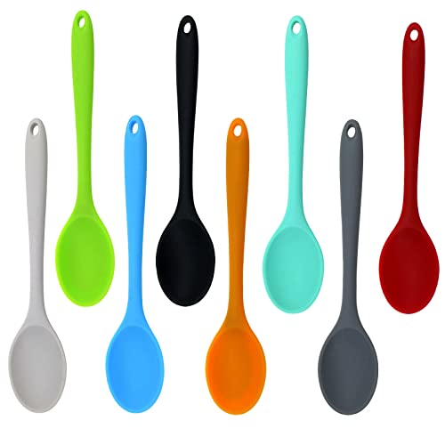 8 Stück, 20,3 cm, mehrfarbige Silikon-Löffel, Antihaft-Küchenlöffel, Silikon, zum Kochen, Backen, Rühren, Rühren, Servierlöffel Cover