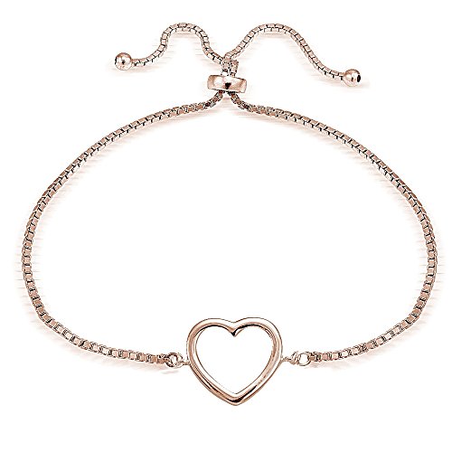 Image of Hoops & Loops Sterling Silver Open Heart Polished Adjustable Bracelet