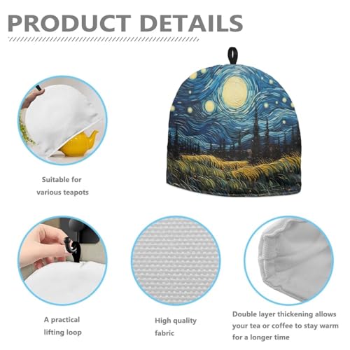 Image of Generic Hudotybom Starry Sky Tea Cozy for Teapot Insulated Large Teapot Cover to Keep Warm Tea Kettle Cover Machine Washable Coffee Pot Cloth Covers Kitchen Home Decorations, CZA49