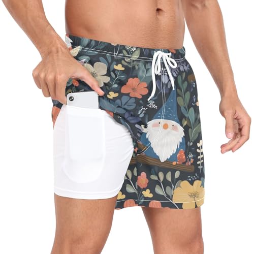 Gnome Spring Flowers Men's Swim Trunks with Liner Quick Dry Beach Shorts Swimwear Bathing Suit S-XXL4