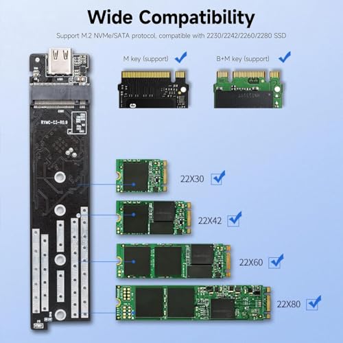 Image of M.2 NVMe /SATA Dual Protocol Mobile Hard Disk Case USB3.1 Type-C External SSD Enclosure Aluminum Alloy Shell(1 Cable).