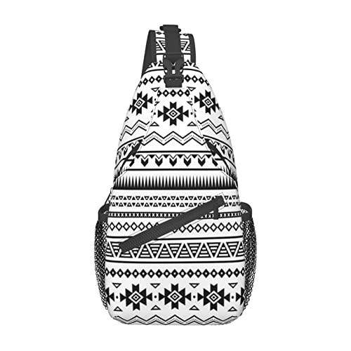 Aztec Ethnic Pattern Design Sling Bag For Women Men Crossbody Shoulder Backpack American Folkloric Art Borders Ancient Tribal South America Culture Chest Bags Gym Travel Hiking Casual Daypack Unisex #TOP4