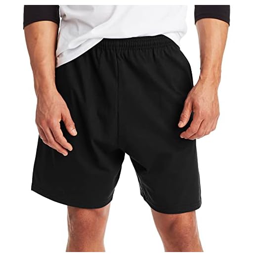 Hanes Mens Jersey Cotton With Pocket Workout-and-training-shorts, Black, Large US