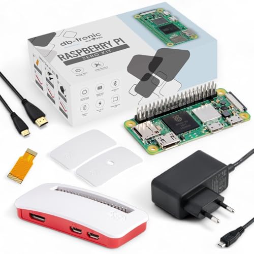 db-tronic Raspberry Pi Zero 2 WH 512MB Starter Set | Netzteil 13W | Gehäuse mit 3 Abdeckungen | Mini HDMI Kabel | Kamera-Kabel | Gummifüße | Ideal für Smart Home Retro Gaming & DIY Projekte
