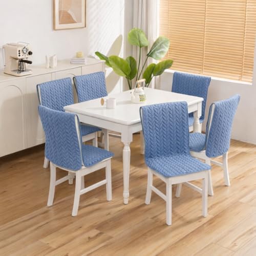 Image of HOMETHREADS Non-Slip Chair Cover-Universal Fit for Kitchen & Dining Chairs-Cushioned Comfort - Stylish Machine Washable Seat Cover- 145x45cm (Blue, Pack of 4)