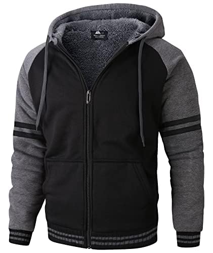 Image of Little Beauty Hoodies for Men Zipper Jacket Fleece Sherpa Lined Winter Wool Heavyweight Sweashirts