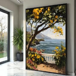 Arbre fleuri et mer sur toile de 50x70cm pour illuminer un mur triste et instaurer la sérénité