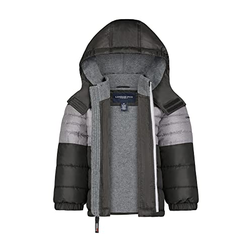 Image of LONDON FOG Boys' Toddler Color Blocked Winter Puffer Jacket with Hat