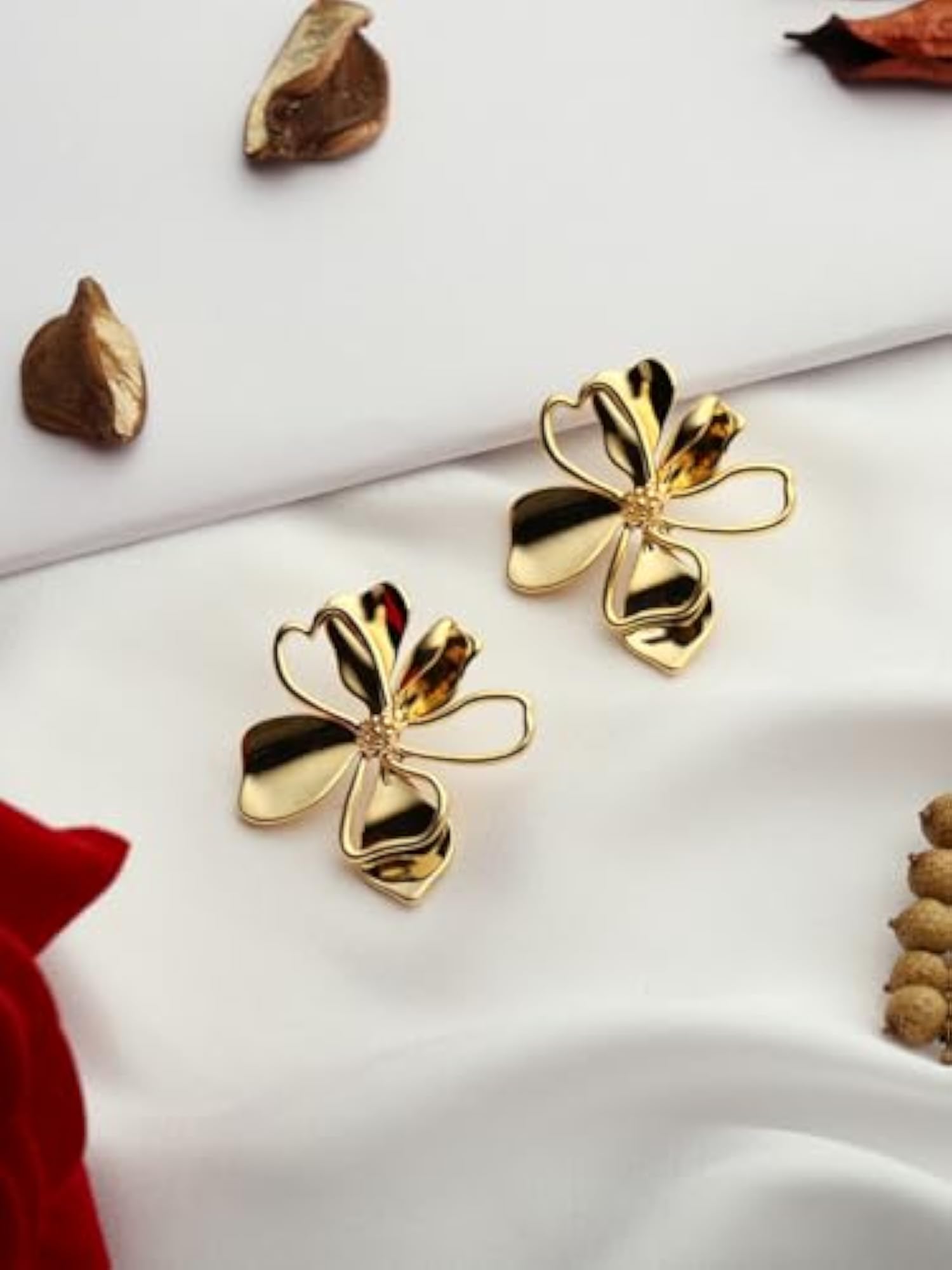 Women's Gold Plated Anti-Tarnish Flower Stud Earrings, Gift