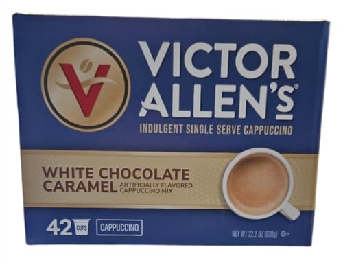 Victor Allen Indulgent White Chocolate Caramel Cappuccino Single Serve Cups BUNDLE - 42 Count w/ 5 RECIPES