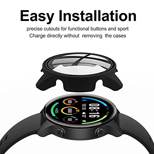 Acadeny Custodia con pellicola protettiva in vetro temperato, compatibile con xiaomi Mi Watch, durezza 9H, 360°, ultra sottile, per xiaomi Mi Watch con scala, nero