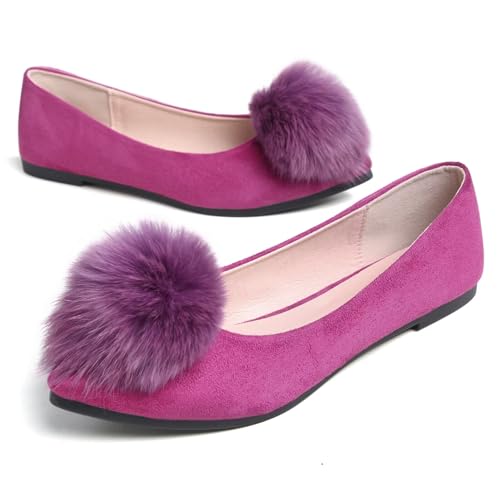 WENJIAZHIZHI Women's Pom-pom Pointed Toe Ballet Flats Dressy Comfort Flat Shoes Bridal Wedding Flats Female Slip-Ons Loafers2