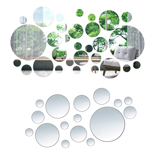 ShanBye Miroir Mural,32 PCS Autocollant Miroir Stickers Petit Miroirs Muraux Autocollants Ronds en Acrylique 3D Miroirs Décoratif Amovible pour Salon Chambre Bureau