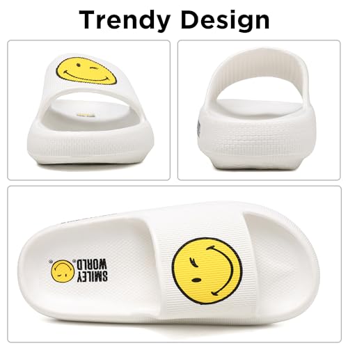 SmileyWorld Cloud Slides for Women and Men Smile Face Pillow Slippers with Arch Support Non Slip Quick Drying Shower Shoes EVA Flat Sandals3