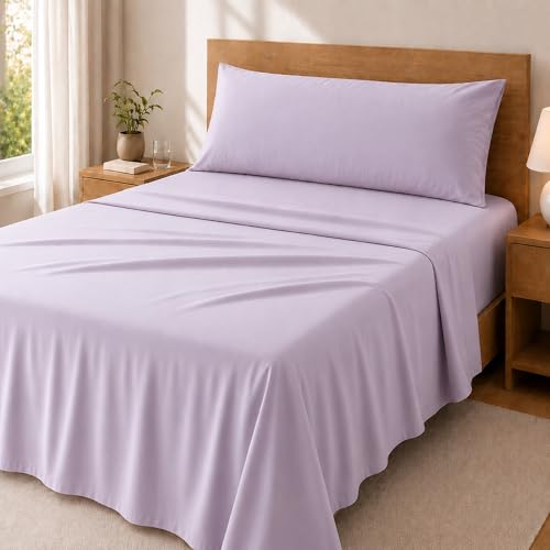 Degrees Home - Collection - Parure de draps 3 pièces - Drap Housse, Drap de Dessus et taie d'oreiller - Lit 90 cm - 100% Polyester - Lilas