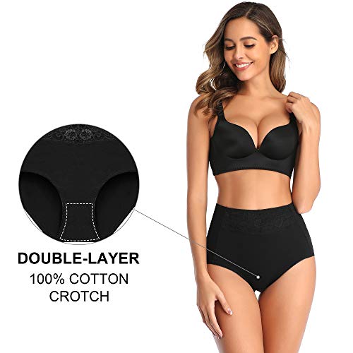 Misswho Women's High Waisted Cotton Underwear Soft Breathable Full Coverage Stretch Briefs Ladies Panties 5-Pack #TOP3