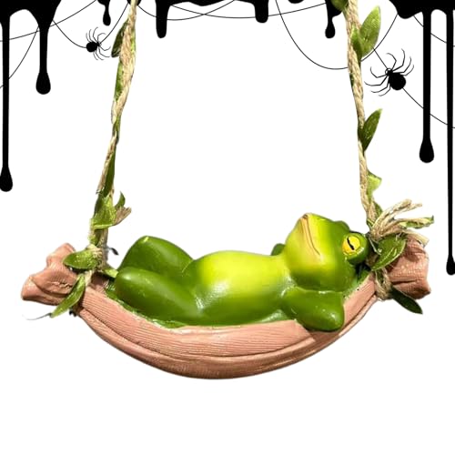 Statua a forma di rana che dorme da appendere, ornamento in resina a forma di animale per cortile, patio, prato, giardino, albero, balcone, portico, decorazione esterna