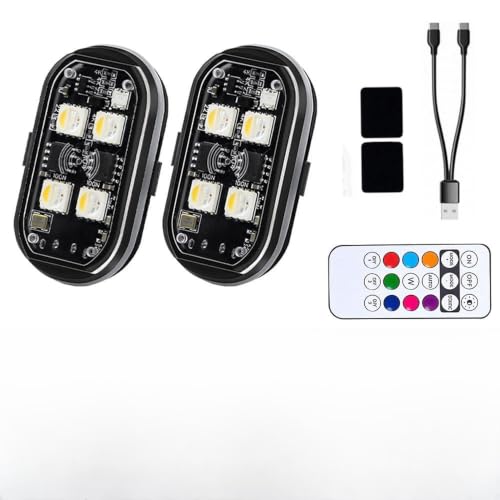 Image of STHIRA 2pcs Wireless LED Interior Lights for Car Rechargeable RGB 8 Colors 10 Modes with Remote Control for Vehicle and Motorcycle Decor