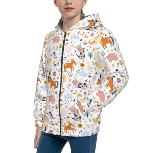 Cute Farm Animals Kid Hoodies Boys Zip Up Sweatshirts Girls Pullover with Pocket