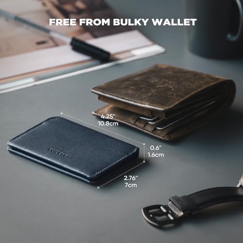 VULKIT Slim Minimalist Card Holder RFID Blocking Leather Credit Card Holder Front Pocket Wallet Magnetic Closure4