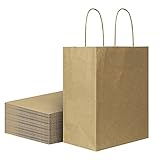 Sturdy 8x4.75x10 inch 50 Pack Medium Thick Paper Bags with Handles Bulk, bagmad Plain Brown Kraft...