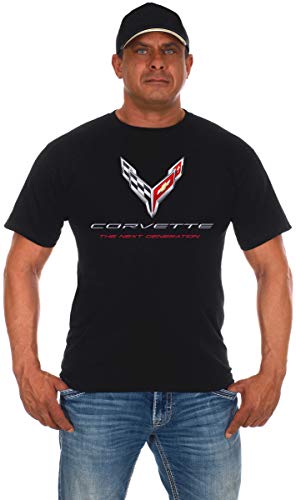 JH DESIGN GROUP Mens Chevy Corvette T-Shirt C8 Logo Next Generation Black Crew Neck (Small, Black)
