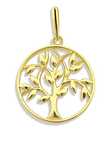 14K Solid Yellow Gold Womens Round Celtic Tree of Life Charm Pendant Ladies Dainty Tree of Life Pendant