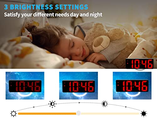 Image of Digital Alarm Clock with Mirror LED Display, Adjustable Brightness, Snooze Mode, Sound Activated, 12 /24H Time Format, Bedside Clock for Bedroom, Kids, Office (Red)