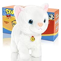 SWTOIPIG Interactive Plush Cat Toys for Kids, Reliable Robotic Electronic Cats Sound and Touch Control, Realistic Soft Plush Toy Cat That Walks and Meow Box, Kitty Toys Gift White