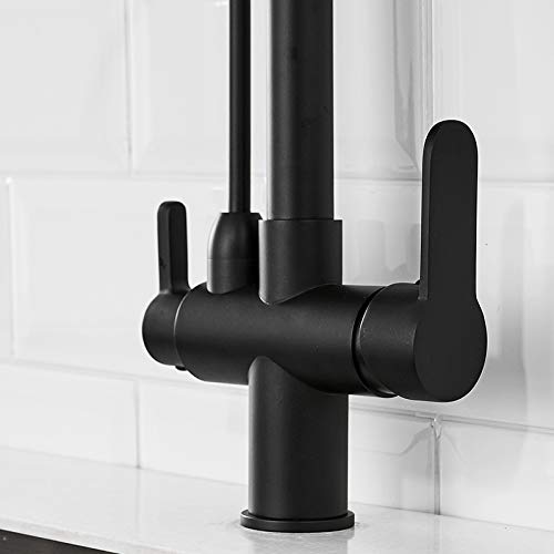 Mitigeur de sortie d'eau multifonction noir pivotant avec douchette extractible pour évier