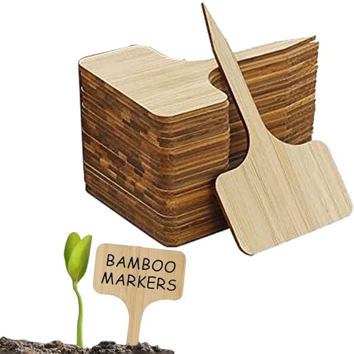 20Pcs Bamboo Plant Labels T-Type Wooden Plant Marker Garden Sign Tags Garden Markers for Seed Potted Herbs Flowers Vegetables (Square)