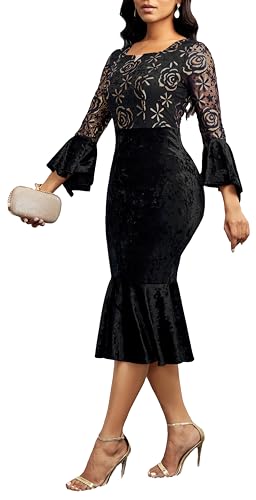 Image of Midi Lace Dress for Women Bodycon Dress Church Cocktail Party Clothes