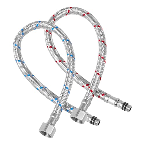 2 Stück Anschlussschlauch Armatur Geflochtener Edelstahl Anschlussschlauch G3/8 x M10 Wasserhahn Schlauch 3/8 Zoll Edelstahl Geflochtener Flexibler Armaturenschlauch für Mischbatterie