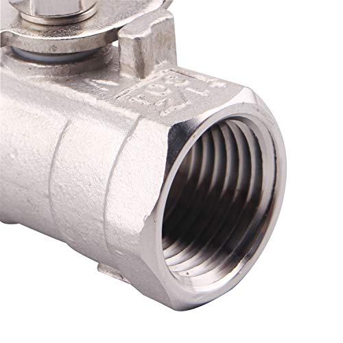 AIICIOO Stainless Steel 1PC Ball Valve with Blue Vinyl Handle Female to Female Standard Port for Water Oil and Gas PTFE Seal 1/2" NPT