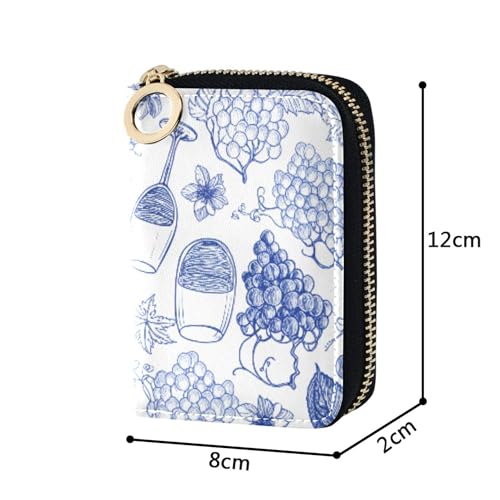 Compact Wallet Women Zip Around RFID Blocking Credit Card Holder Grapes Wine Fruit Blue Coin Change Purse with Zipper3