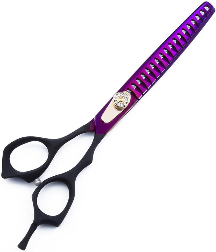 Dog Grooming Scissors Shears, 4PCS Pet Dog Grooming Scissors Cutting Shears Upward Downward Curved Grooming Thinning 7 Inch Thinning Straight Scissors Set Purple