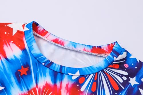 Image of Kids 4th of July 3D Tie Dye Style T-Shirt Boys Girls Patriotic American Flag Clothes Firecracker Tops 4-10 Years