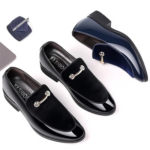 Men's Fashion Patent Leather Slip on Dress Loafers Business Casual Formal Tuxedo Shoe Party Wedding Velvet Penny2