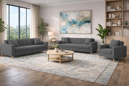 Image of Casaliving Garcia 3+2+1 Seater Sofa Set for Living Room (Black Colour) Premium Fabric Sofa