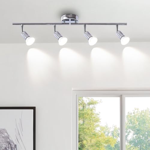 YNFLux LED Deckenstrahler 4 Flammig Schwenkbar 350° Silber Deckenlampe GU10 Deckenleuchte Modern Deckenspot Wandstrahler für Wohnzimmer Schlafzimmer Küche Flur mit Leuchtmittel