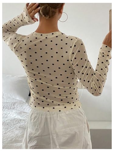 SHENHE Women's Polka Dots Sheer Mesh T Shirt Round Neck Slim Fitted Streetwear Top2