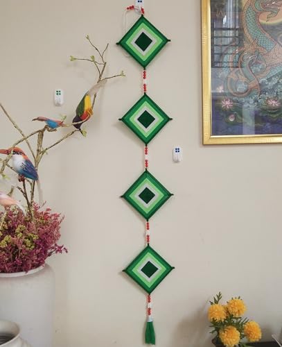 Attrape-rêves carré vert à perles : finitions soignées pour mur chic - 4
