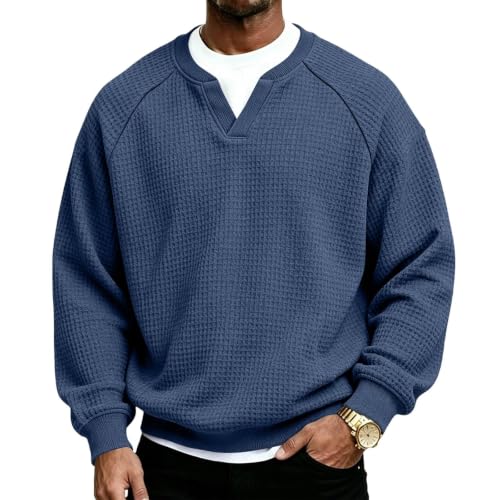 Waffle Knit Long Sleeve Men,V Neck Pullover Sweaters(Blue,Xx-Large) - image 5